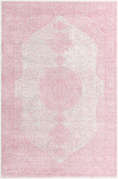 Pink 6' 1 x 9' Bromley Rectangle Area Rug 100% Polypropylene With Cotton Backing Vintage Distressed Colorful Traditional Carpet for Living Dining Rooms Offices for Sale at Rug Engine