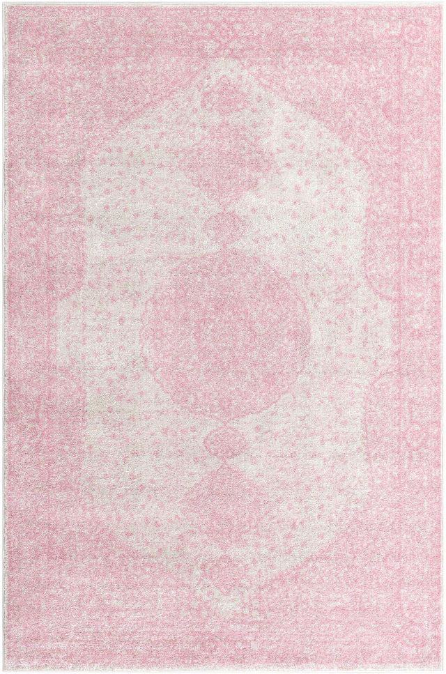 Pink 6' 1 x 9' Bromley Rectangle Area Rug 100% Polypropylene With Cotton Backing Vintage Distressed Colorful Traditional Carpet for Living Dining Rooms Offices for Sale at Rug Engine