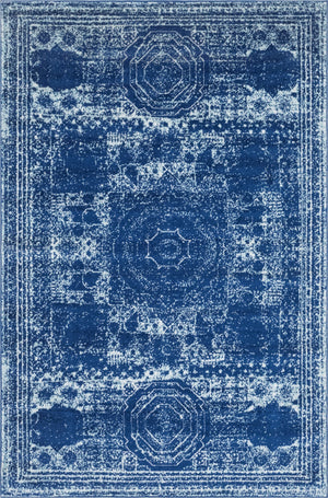 Navy Blue 6' 1 x 9' Bromley Rectangle Area Rug 100% Polypropylene With Cotton Backing Vintage Distressed Colorful Traditional Carpet for Living Dining Rooms Offices for Sale at Rug Engine