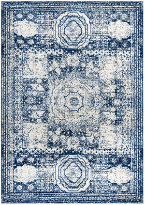 Ivory and Blue 7' 10 x 11' Bromley Rectangle Area Rug 100% Polypropylene With Cotton Backing Vintage Distressed Colorful Traditional Carpet for Living Dining Rooms Offices for Sale at Rug Engine