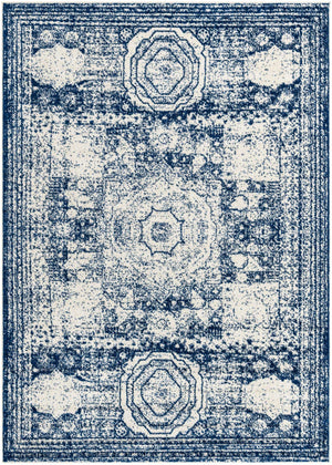 Ivory and Blue 7' 1 x 10' Bromley Rectangle Area Rug 100% Polypropylene With Cotton Backing Vintage Distressed Colorful Traditional Carpet for Living Dining Rooms Offices for Sale at Rug Engine