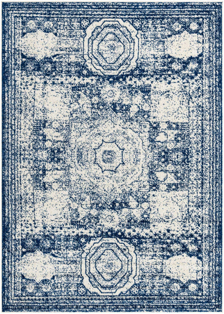 Ivory and Blue 7' 1 x 10' Bromley Rectangle Area Rug 100% Polypropylene With Cotton Backing Vintage Distressed Colorful Traditional Carpet for Living Dining Rooms Offices for Sale at Rug Engine
