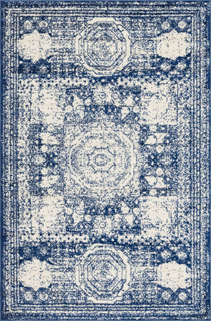 Ivory and Blue 6' 1 x 9' Bromley Rectangle Area Rug 100% Polypropylene With Cotton Backing Vintage Distressed Colorful Traditional Carpet for Living Dining Rooms Offices for Sale at Rug Engine
