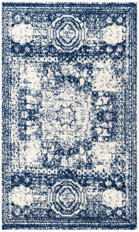 Ivory and Blue 3' 1 x 5' 3 Bromley Rectangle Area Rug 100% Polypropylene With Cotton Backing Vintage Distressed Colorful Traditional Carpet for Living Dining Rooms Offices for Sale at Rug Engine