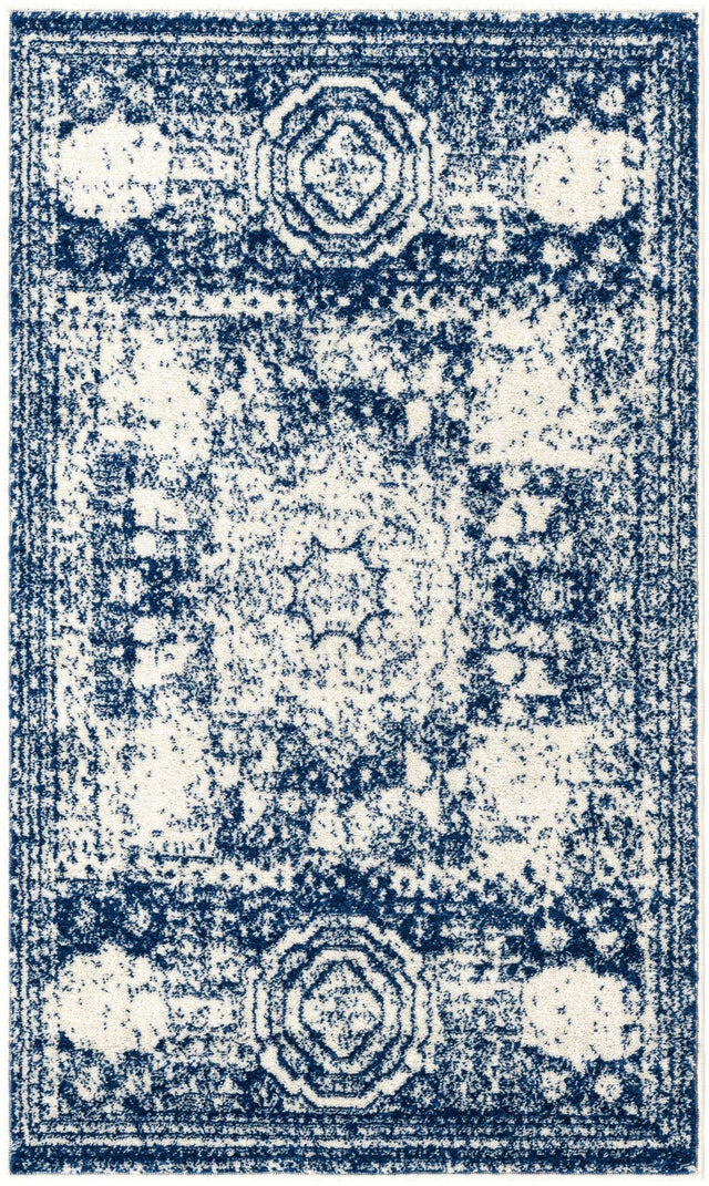 Ivory and Blue 3' 1 x 5' 3 Bromley Rectangle Area Rug 100% Polypropylene With Cotton Backing Vintage Distressed Colorful Traditional Carpet for Living Dining Rooms Offices for Sale at Rug Engine