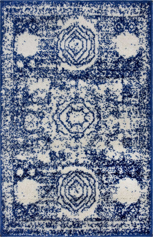 Ivory and Blue 2' x 3' 1 Bromley Rectangle Area Rug 100% Polypropylene With Cotton Backing Vintage Distressed Colorful Traditional Carpet for Living Dining Rooms Offices for Sale at Rug Engine