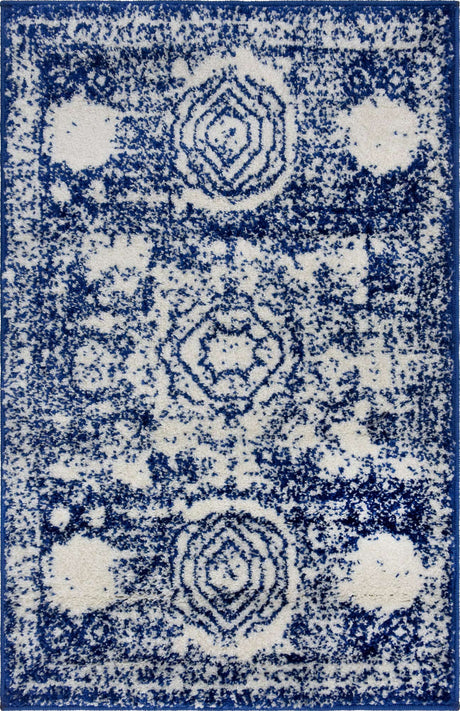 Ivory and Blue 2' x 3' 1 Bromley Rectangle Area Rug 100% Polypropylene With Cotton Backing Vintage Distressed Colorful Traditional Carpet for Living Dining Rooms Offices for Sale at Rug Engine