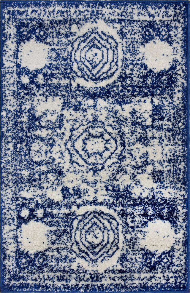 Ivory and Blue 2' x 3' 1 Bromley Rectangle Area Rug 100% Polypropylene With Cotton Backing Vintage Distressed Colorful Traditional Carpet for Living Dining Rooms Offices for Sale at Rug Engine