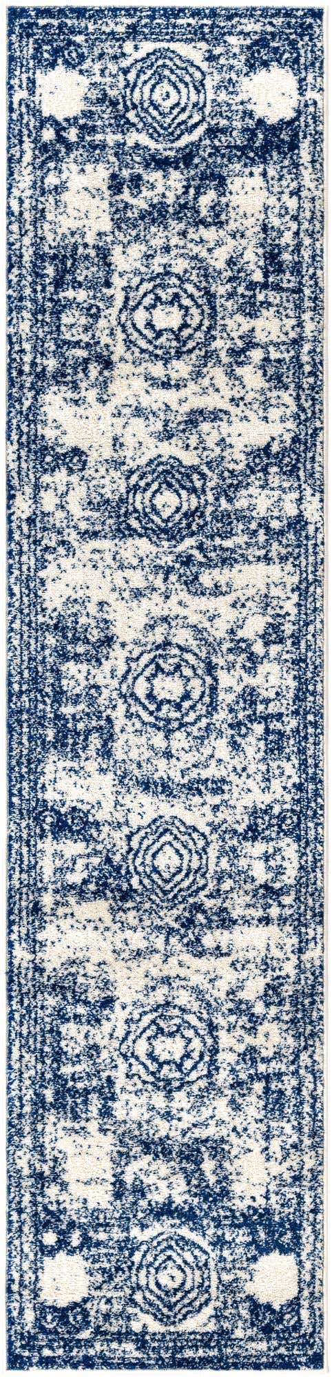 Ivory and Blue 2' x 9' Bromley Runner Area Rug 100% Polypropylene With Cotton Backing Vintage Distressed Colorful Traditional Carpet for Living Dining Rooms Offices for Sale at Rug Engine