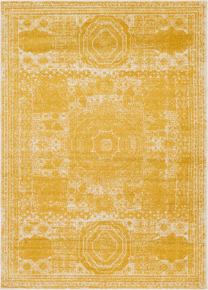 Yellow 7' 10 x 11' Bromley Rectangle Area Rug 100% Polypropylene With Cotton Backing Vintage Distressed Colorful Traditional Carpet for Living Dining Rooms Offices for Sale at Rug Engine