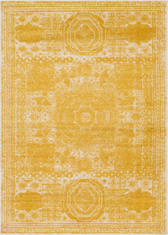 Yellow 7' 10 x 11' Bromley Rectangle Area Rug 100% Polypropylene With Cotton Backing Vintage Distressed Colorful Traditional Carpet for Living Dining Rooms Offices for Sale at Rug Engine