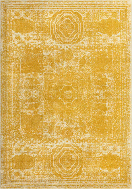 Yellow 7' 1 x 10' Bromley Rectangle Area Rug 100% Polypropylene With Cotton Backing Vintage Distressed Colorful Traditional Carpet for Living Dining Rooms Offices for Sale at Rug Engine