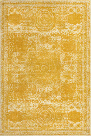 Yellow 6' 1 x 9' Bromley Rectangle Area Rug 100% Polypropylene With Cotton Backing Vintage Distressed Colorful Traditional Carpet for Living Dining Rooms Offices for Sale at Rug Engine