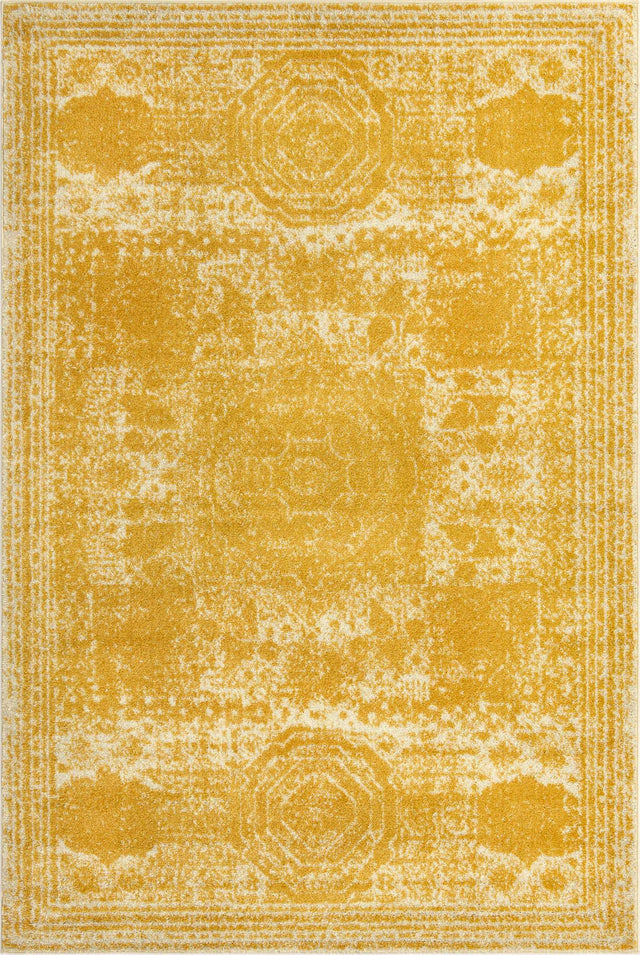 Yellow 6' 1 x 9' Bromley Rectangle Area Rug 100% Polypropylene With Cotton Backing Vintage Distressed Colorful Traditional Carpet for Living Dining Rooms Offices for Sale at Rug Engine