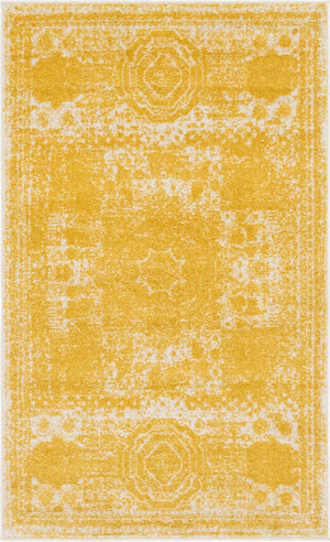 Yellow 3' 1 x 5' 3 Bromley Rectangle Area Rug 100% Polypropylene With Cotton Backing Vintage Distressed Colorful Traditional Carpet for Living Dining Rooms Offices for Sale at Rug Engine
