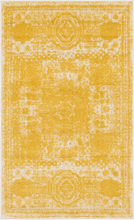 Yellow 3' 1 x 5' 3 Bromley Rectangle Area Rug 100% Polypropylene With Cotton Backing Vintage Distressed Colorful Traditional Carpet for Living Dining Rooms Offices for Sale at Rug Engine