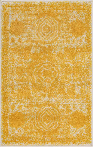 Yellow 2' x 3' 1 Bromley Rectangle Area Rug 100% Polypropylene With Cotton Backing Vintage Distressed Colorful Traditional Carpet for Living Dining Rooms Offices for Sale at Rug Engine