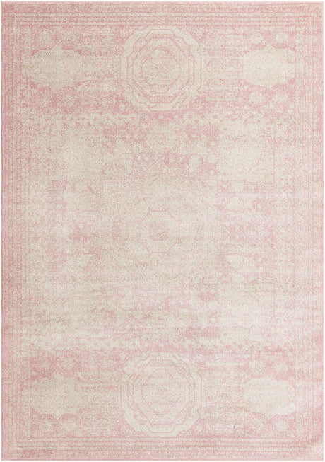 Pink 7' 10 x 11' Bromley Rectangle Area Rug 100% Polypropylene With Cotton Backing Vintage Distressed Colorful Traditional Carpet for Living Dining Rooms Offices for Sale at Rug Engine