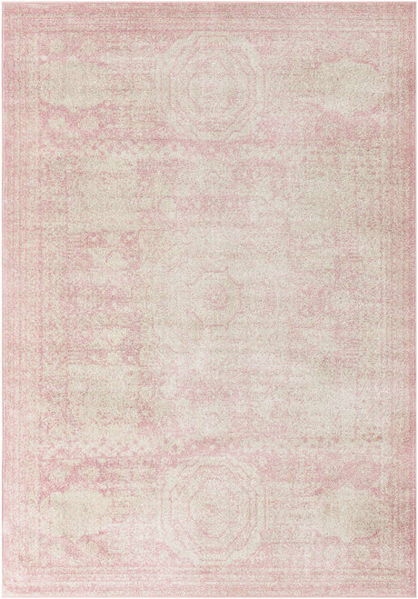 Pink 7' 1 x 10' Bromley Rectangle Area Rug 100% Polypropylene With Cotton Backing Vintage Distressed Colorful Traditional Carpet for Living Dining Rooms Offices for Sale at Rug Engine