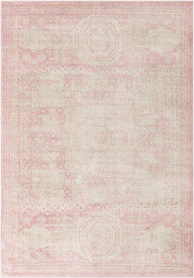 Pink 7' 1 x 10' Bromley Rectangle Area Rug 100% Polypropylene With Cotton Backing Vintage Distressed Colorful Traditional Carpet for Living Dining Rooms Offices for Sale at Rug Engine