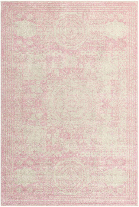 Pink 6' 1 x 9' Bromley Rectangle Area Rug 100% Polypropylene With Cotton Backing Vintage Distressed Colorful Traditional Carpet for Living Dining Rooms Offices for Sale at Rug Engine