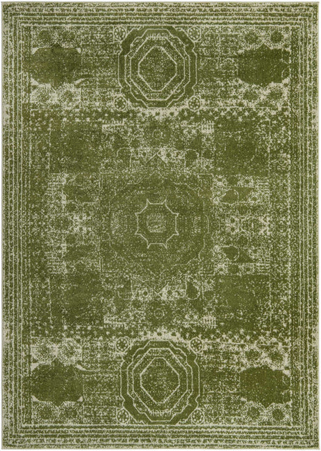 Green 7' 10 x 11' Bromley Rectangle Area Rug 100% Polypropylene With Cotton Backing Vintage Distressed Colorful Traditional Carpet for Living Dining Rooms Offices for Sale at Rug Engine