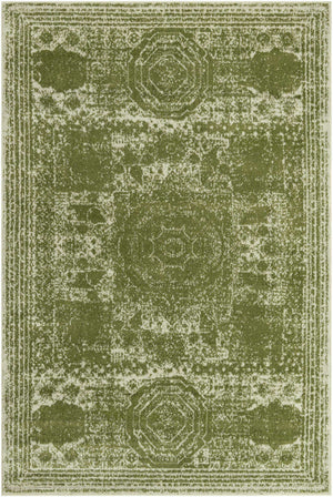 Green 6' 1 x 9' Bromley Rectangle Area Rug 100% Polypropylene With Cotton Backing Vintage Distressed Colorful Traditional Carpet for Living Dining Rooms Offices for Sale at Rug Engine