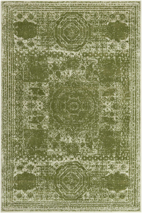 Green 6' 1 x 9' Bromley Rectangle Area Rug 100% Polypropylene With Cotton Backing Vintage Distressed Colorful Traditional Carpet for Living Dining Rooms Offices for Sale at Rug Engine