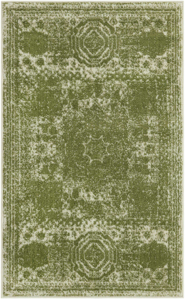 Green 3' 1 x 5' 3 Bromley Rectangle Area Rug 100% Polypropylene With Cotton Backing Vintage Distressed Colorful Traditional Carpet for Living Dining Rooms Offices for Sale at Rug Engine