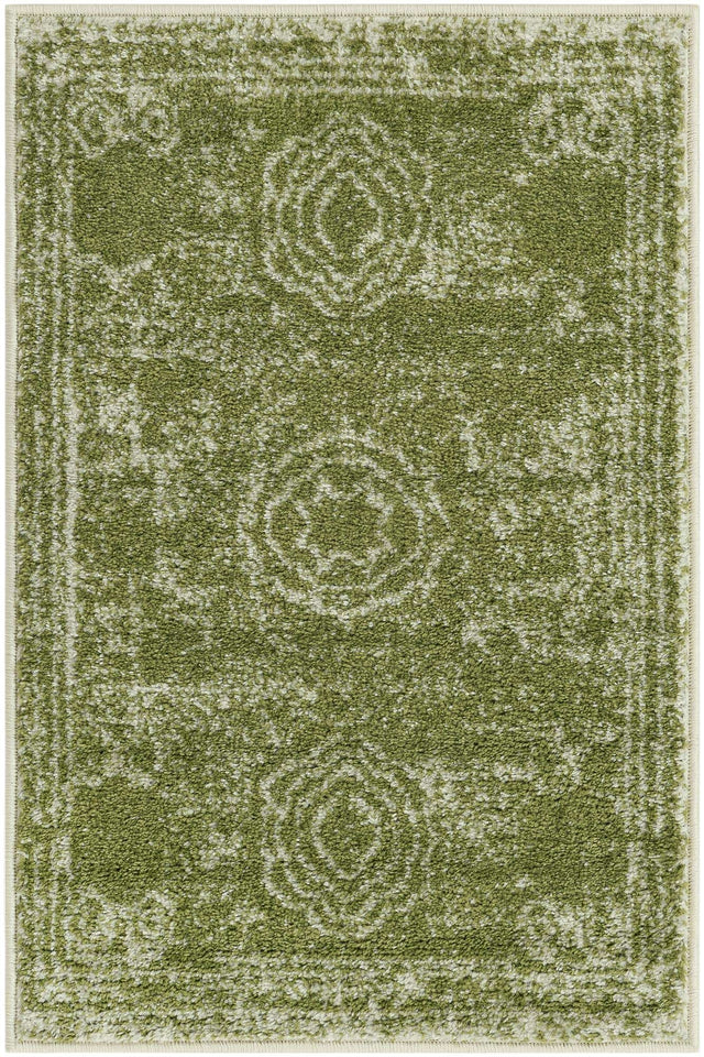 Green 2' x 3' 1 Bromley Rectangle Area Rug 100% Polypropylene With Cotton Backing Vintage Distressed Colorful Traditional Carpet for Living Dining Rooms Offices for Sale at Rug Engine