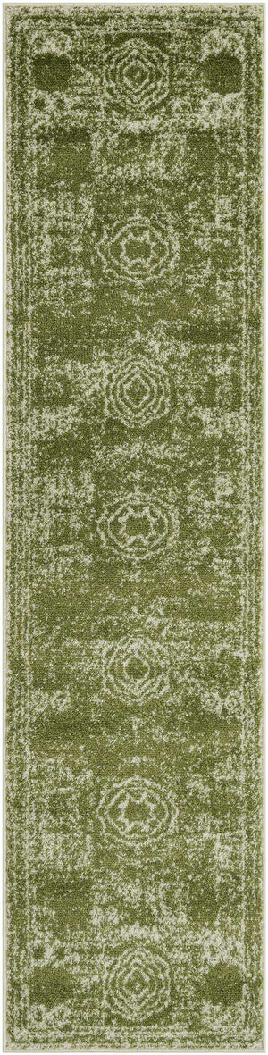 Green 2' x 9' Bromley Runner Area Rug 100% Polypropylene With Cotton Backing Vintage Distressed Colorful Traditional Carpet for Living Dining Rooms Offices for Sale at Rug Engine
