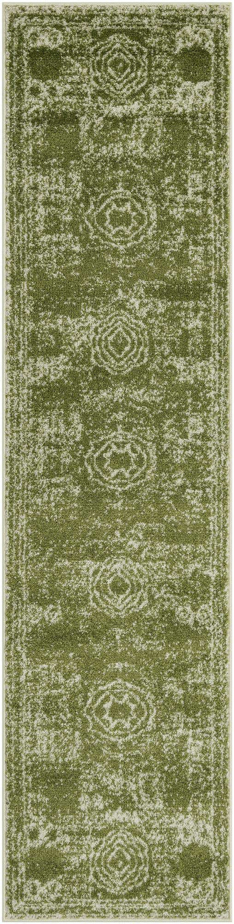 Green 2' x 9' Bromley Runner Area Rug 100% Polypropylene With Cotton Backing Vintage Distressed Colorful Traditional Carpet for Living Dining Rooms Offices for Sale at Rug Engine