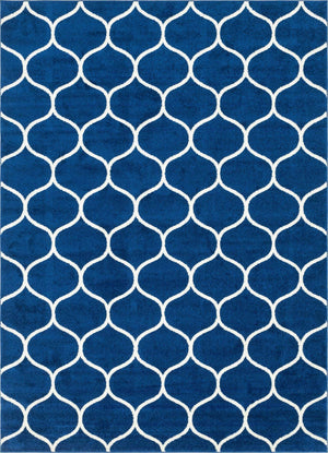 Navy Blue 7' 10 x 11' Trellis Frieze Rectangle Area Rug Geometric Modern Unique Stain Resistant Easy Clean Carpet for Living, Dining, Bedrooms, Office for Sale at Rug Engine