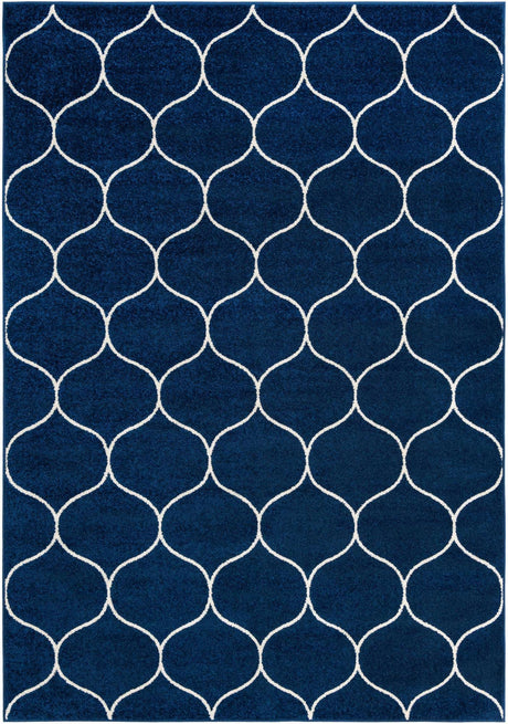 Navy Blue 7' 1 x 10' Trellis Frieze Rectangle Area Rug Geometric Modern Unique Stain Resistant Easy Clean Carpet for Living, Dining, Bedrooms, Office for Sale at Rug Engine