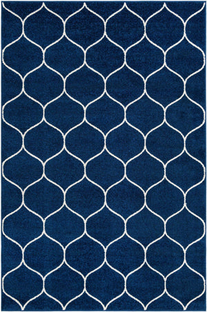Navy Blue 6' 1 x 9' Trellis Frieze Rectangle Area Rug Geometric Modern Unique Stain Resistant Easy Clean Carpet for Living, Dining, Bedrooms, Office for Sale at Rug Engine