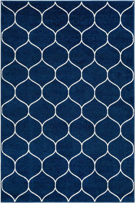 Navy Blue 6' 1 x 9' Trellis Frieze Rectangle Area Rug Geometric Modern Unique Stain Resistant Easy Clean Carpet for Living, Dining, Bedrooms, Office for Sale at Rug Engine