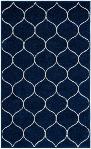 Navy Blue 3' 1 x 5' 3 Trellis Frieze Rectangle Area Rug Geometric Modern Unique Stain Resistant Easy Clean Carpet for Living, Dining, Bedrooms, Office for Sale at Rug Engine