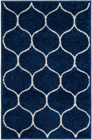 Navy Blue 2' x 3' 1 Trellis Frieze Rectangle Area Rug Geometric Modern Unique Stain Resistant Easy Clean Carpet for Living, Dining, Bedrooms, Office for Sale at Rug Engine