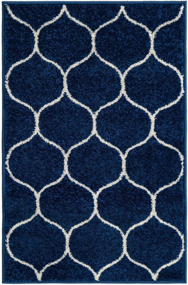 Navy Blue 2' x 3' 1 Trellis Frieze Rectangle Area Rug Geometric Modern Unique Stain Resistant Easy Clean Carpet for Living, Dining, Bedrooms, Office for Sale at Rug Engine