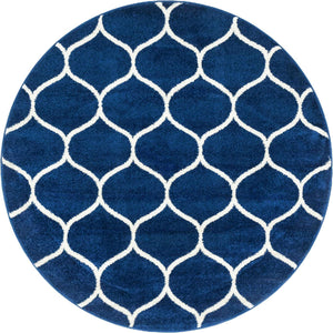 Navy Blue 5' 3 x 5' 3 Trellis Frieze Round Area Rug Geometric Modern Unique Stain Resistant Easy Clean Carpet for Living, Dining, Bedrooms, Office for Sale at Rug Engine