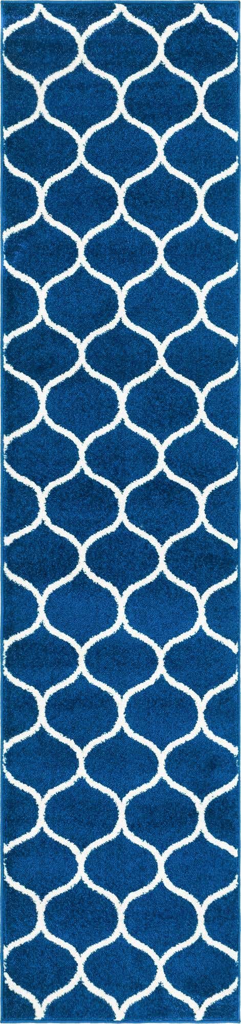 Navy Blue 2' x 8' 8 Trellis Frieze Runner Area Rug Geometric Modern Unique Stain Resistant Easy Clean Carpet for Living, Dining, Bedrooms, Office for Sale at Rug Engine