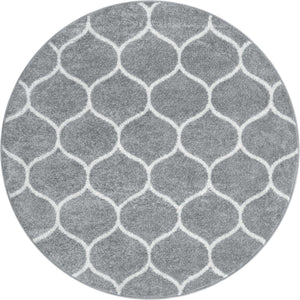 Light Gray 7' 10 x 7' 10 Trellis Frieze Round Area Rug Geometric Modern Unique Stain Resistant Easy Clean Carpet for Living, Dining, Bedrooms, Office for Sale at Rug Engine