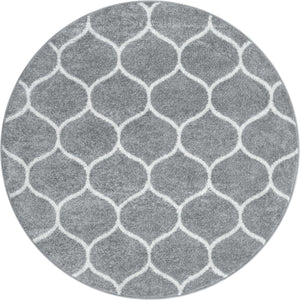 Light Gray 5' 3 x 5' 3 Trellis Frieze Round Area Rug Geometric Modern Unique Stain Resistant Easy Clean Carpet for Living, Dining, Bedrooms, Office for Sale at Rug Engine