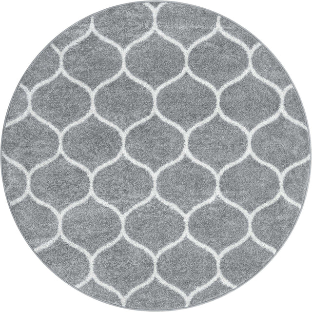 Light Gray 5' 3 x 5' 3 Trellis Frieze Round Area Rug Geometric Modern Unique Stain Resistant Easy Clean Carpet for Living, Dining, Bedrooms, Office for Sale at Rug Engine