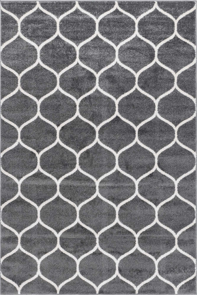 Dark Gray 6' 1 x 9' Trellis Frieze Rectangle Area Rug Geometric Modern Unique Stain Resistant Easy Clean Carpet for Living, Dining, Bedrooms, Office for Sale at Rug Engine