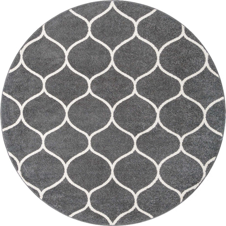 Dark Gray 7' 10 x 7' 10 Trellis Frieze Round Area Rug Geometric Modern Unique Stain Resistant Easy Clean Carpet for Living, Dining, Bedrooms, Office for Sale at Rug Engine