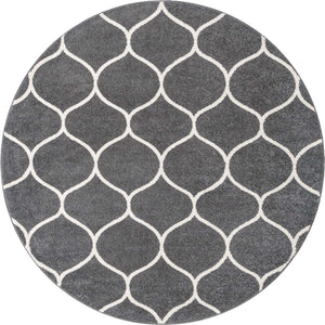 Dark Gray 5' 3 x 5' 3 Trellis Frieze Round Area Rug Geometric Modern Unique Stain Resistant Easy Clean Carpet for Living, Dining, Bedrooms, Office for Sale at Rug Engine