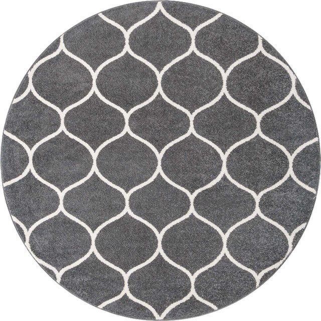 Dark Gray 5' 3 x 5' 3 Trellis Frieze Round Area Rug Geometric Modern Unique Stain Resistant Easy Clean Carpet for Living, Dining, Bedrooms, Office for Sale at Rug Engine
