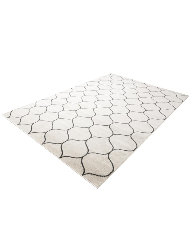 Ivory 7' 10 x 11' Trellis Frieze Rectangle Area Rug Geometric Modern Unique Stain Resistant Easy Clean Carpet for Living, Dining, Bedrooms, Office for Sale at Rug Engine