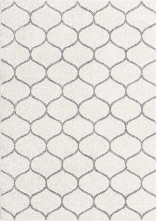 Ivory 7' 1 x 10' Trellis Frieze Rectangle Area Rug Geometric Modern Unique Stain Resistant Easy Clean Carpet for Living, Dining, Bedrooms, Office for Sale at Rug Engine